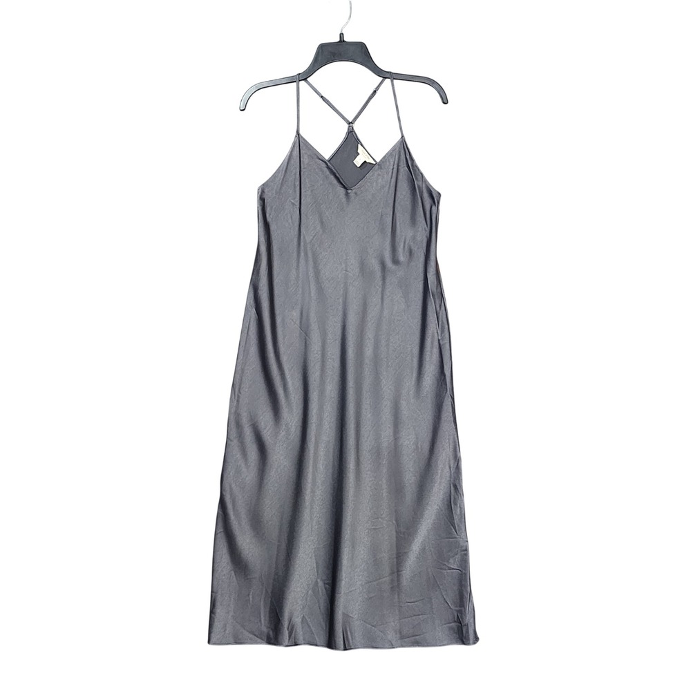A New Day Satin Nightgown Sleeveless Crepe De Chine Ebony Gray V-Neck Midi XXL - Picture 2 of 5